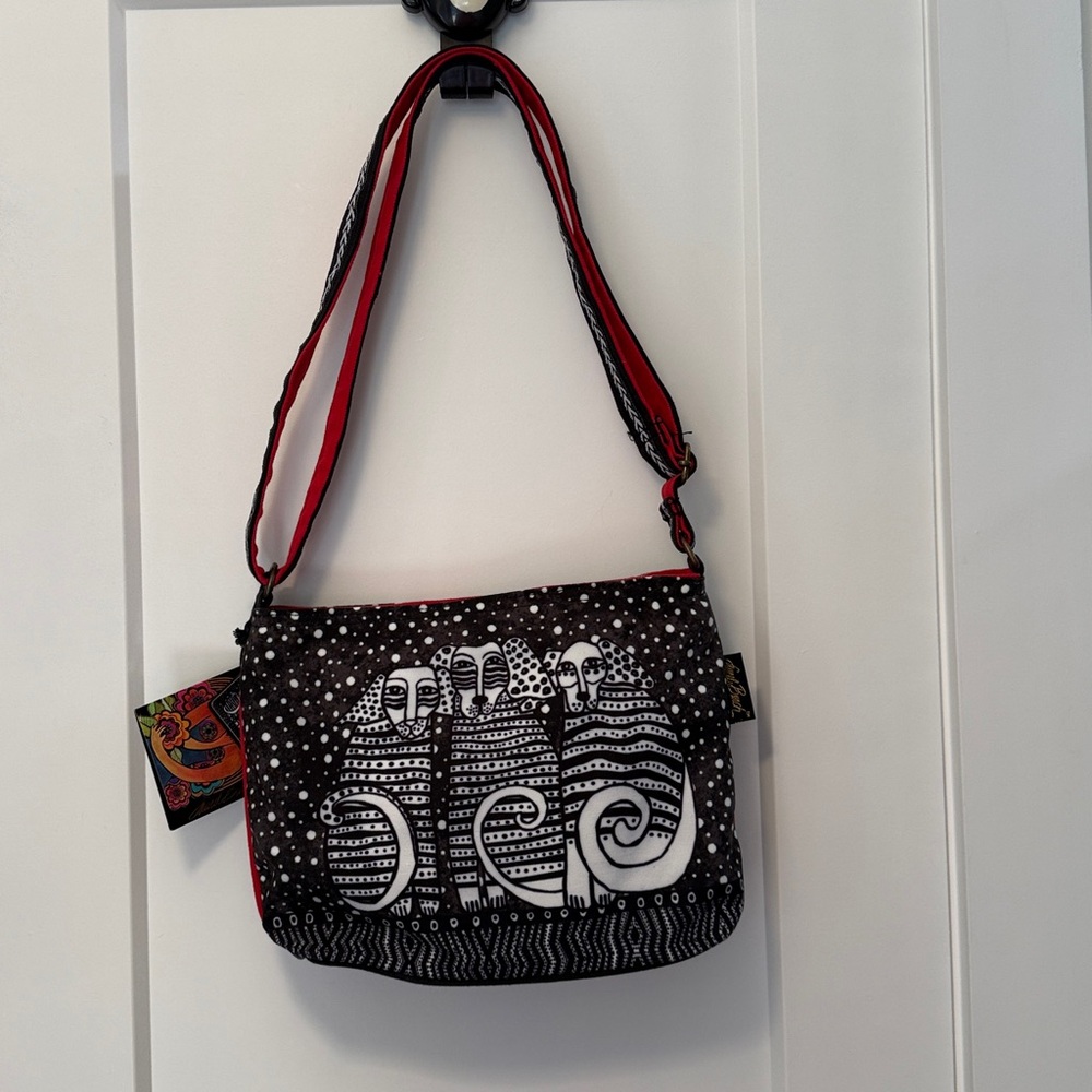 Laurel Burch Black and White Dog Dots Crossbody Tote NWT - Picture 2 of 8